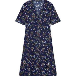 Printed V-Neck Short-Sleeve Flare Dress